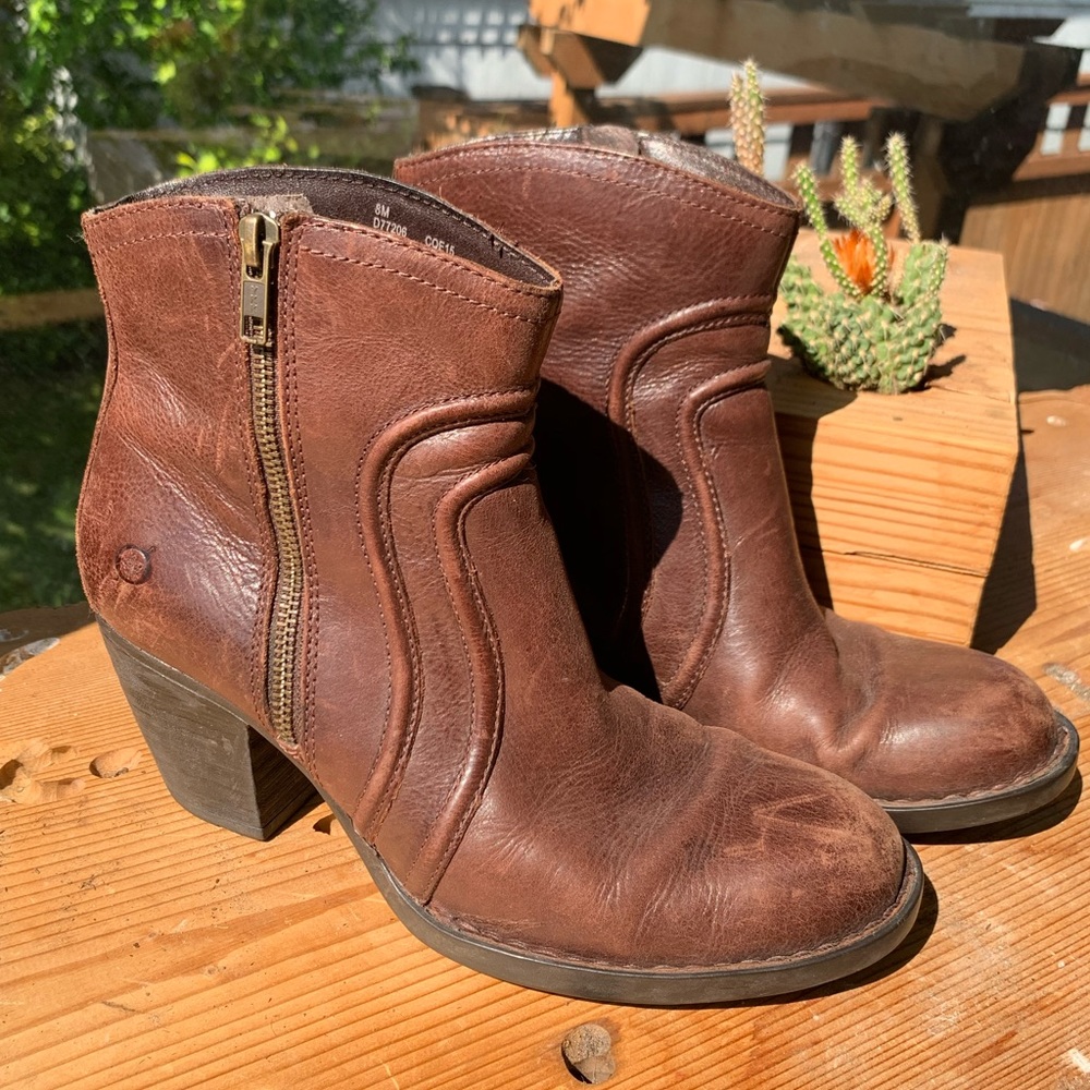 Born Brown Leather Zip-up Booties